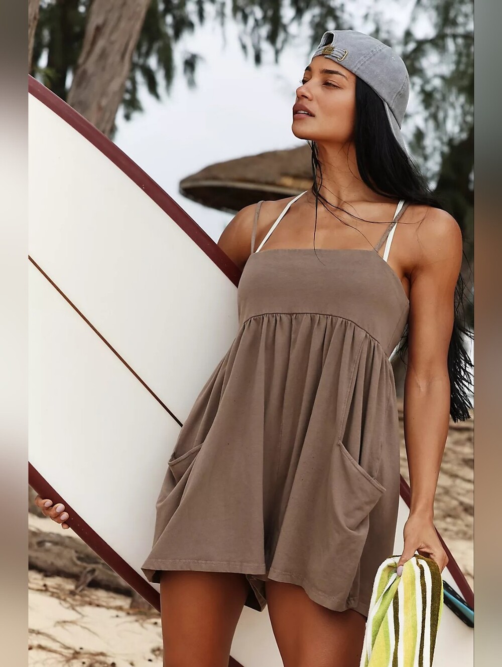 ❣️🪷NWT Free People FP Movement Hot Shot Strappy Romper In Pewter Size M